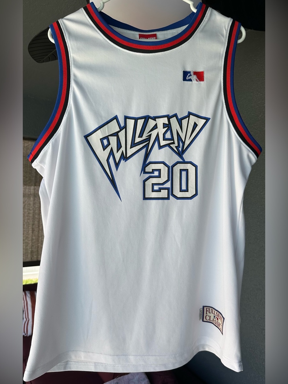 Full Send Nelk Boys Authentic Basketball Jersey  White Blue Red VGC Mens Size L